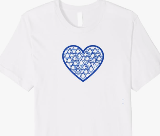 Our heart is filled with Jewish stars, and shown on a T shirt.
