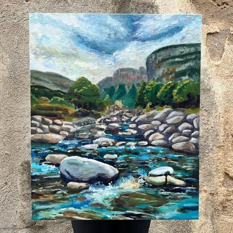 Paissatge de muntanya, pintura a l'oli.