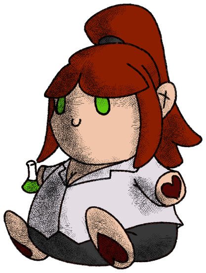 Maddy the Mad Scientist has turned back into a human, but still kept the Chumby Buddy look. She has white skin, green eyes, red hair, and is wearing pants this time since humans aren't allowed to enjoy themselves. But she still has that beaker on hand just in case she wants to become bear again.