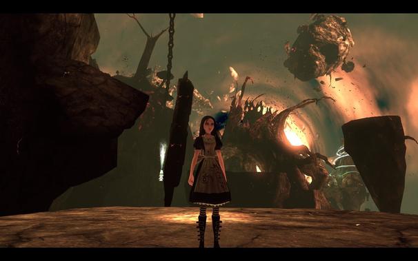 Alice standing on the more hellish side of Wonderland.