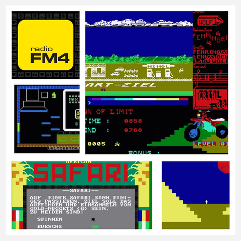 Collage von einigen solcher DDR Spiele für den KC85. Bunt, pixelig und irgendwie charmant.