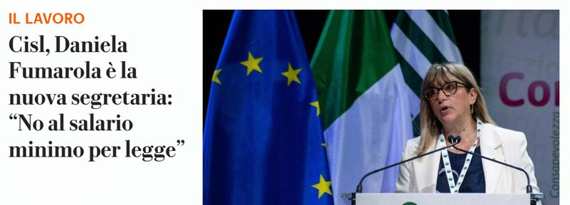 La nuova segretaria della #CISL dice di no al #salariominimo per legge.