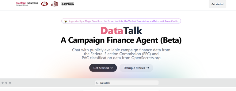 Screenshot of initial screen for DataTalk tool.