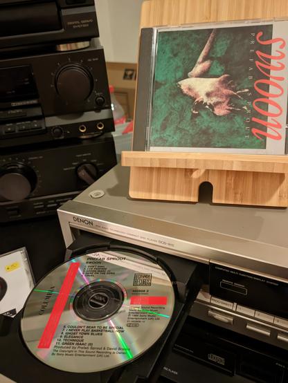 The album on display and the CD in the player.