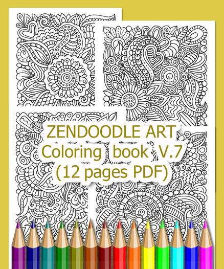 Zendoodle coloring book_V.7, 12 zentangle pages patterns flowers for adults, a translucent template to draw a zentangle yourself.