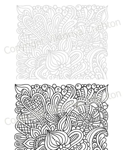 Zendoodle coloring book_V.7, 12 zentangle pages patterns flowers for adults, a translucent template to draw a zentangle yourself.