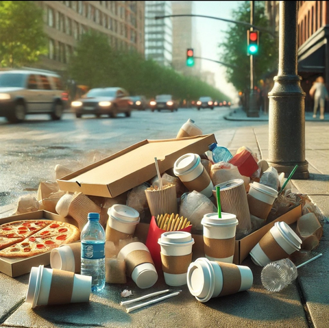 Verpackungsreste am Straßenrand (Bild KI-Generiert)