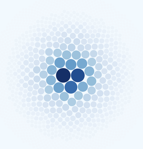 circles of blues - some larger and other small with fading opacity as you go radially out and larger circles in the center - packed with a little pad.