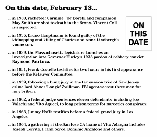 Collection of crime history items from February 13.