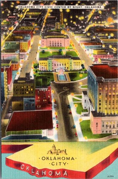 A night view over Oklahoma city from about 1940.