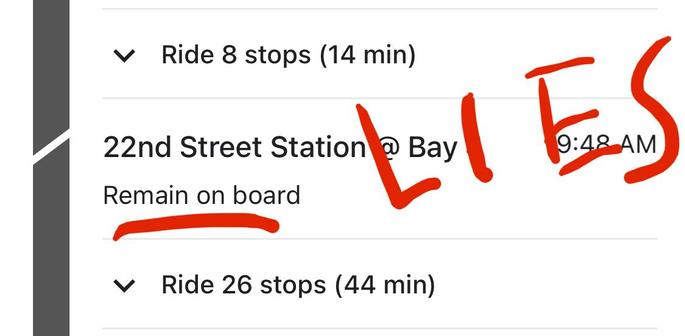 Google Maps lying saying to remain on the bus