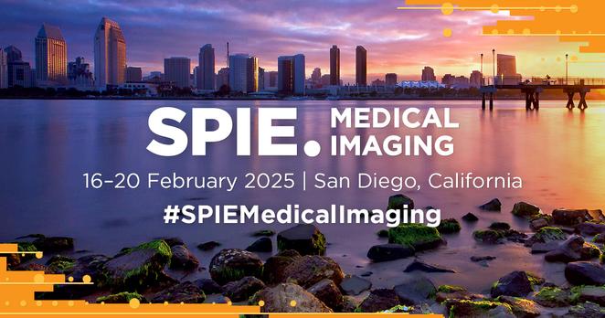 Image of San Diego harbor. There is a logo for SPIE Medical Imaging in the center of the image, followed by text that specifies the dates, location, and hashtag for the meeting:
16-20 February 2025
San Diego, California
#SPIEMedicalImaging