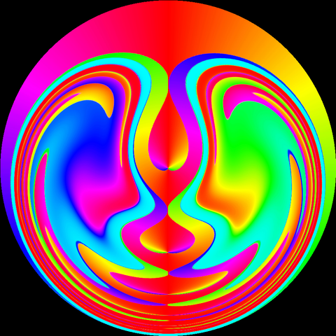 Color gradients set inside other color gradients, with the outermost shapes being more circular and the innermost ones becoming progressively narrower and more bow-shaped