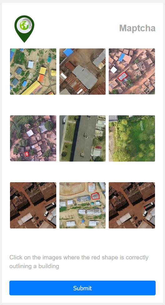 Screenshot of Maptcha, a captcha-style human verification tool where the user helps to improve OpenStreetMap.