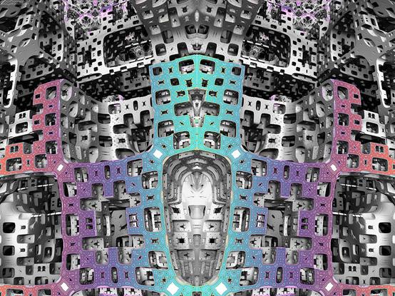 MengerSMT Mandelbulb architecture in steel slate with muted gradient coloring