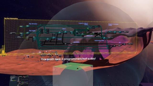 Ray Box Intersection algorithm implemented in ProtoFlux nodes (equivalent to Unreal Engine Blueprints) in Resonite (not by me)