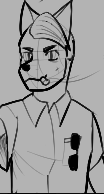 A male anthropomorphic dog in a shortsleeved shirt and sunglasses in his breat pocket. He's smoking a cigar.