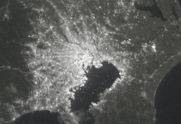 Bright lights of a bright city seen from space from a NASA satellite