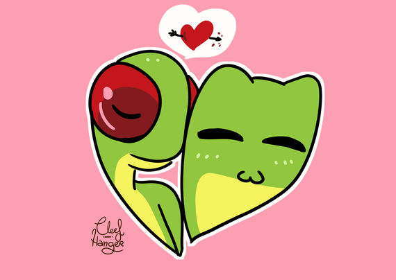Froggelio y Frogencia en forma de corazon agarraditos