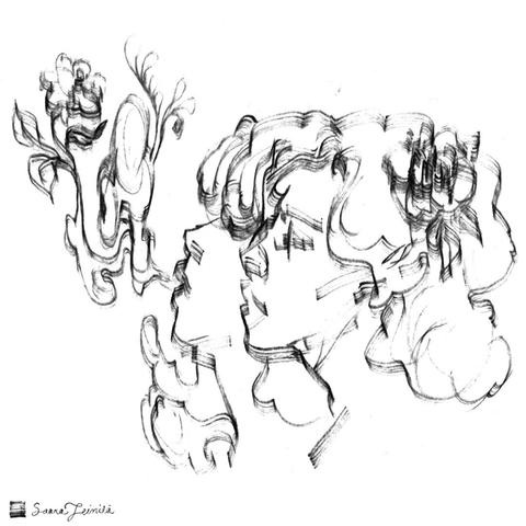 A minimalistic ink drawing with calligraphy pen depicting two people being affectionate