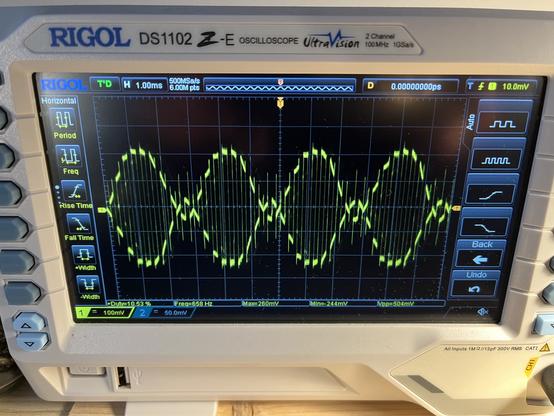 Oscilloscope with modulated sine wave