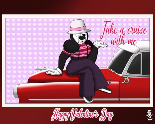 My OC Catalina on top of a red 1954 Chevy Bel-Air in a Valentine's Day exchange card.