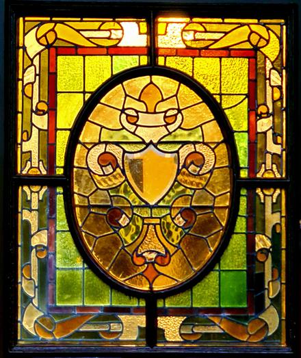 A colourful stained glass window.