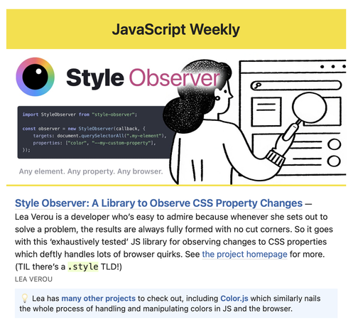 Screenshot from the newsletter