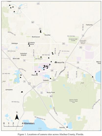 map - location of cameras across Alachua County, Florida