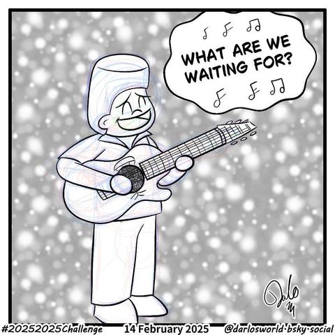 Drawing of Rob Green singing his song "What are we Waiting For"