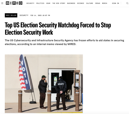 headline: Top US Election Security Watchdog Forced to Stop Election Security Work