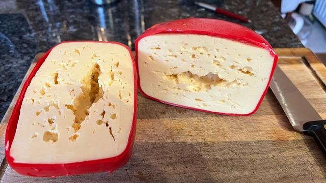 1kg of homemade edam sliced in half