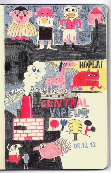 Recherche personnelle - Dessin de carnet pendant le festival Central Vapeur à Strasbourg en 2012
