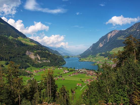 Photo of Lungerersee, a lake in the Canton of Obwalden, Switzerland. Photo taken from Brünigpass.