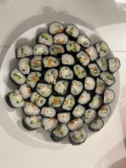Full plate of homemade sushi