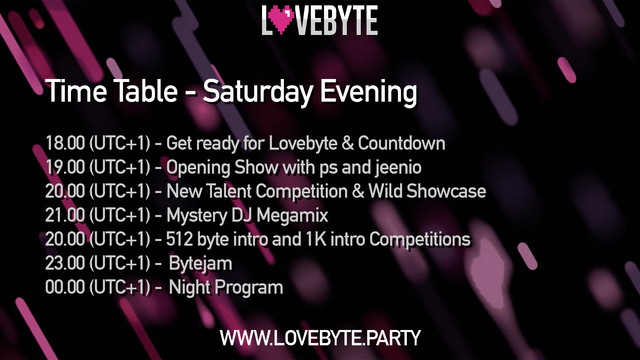 Timetable Lovebyte Saturday.