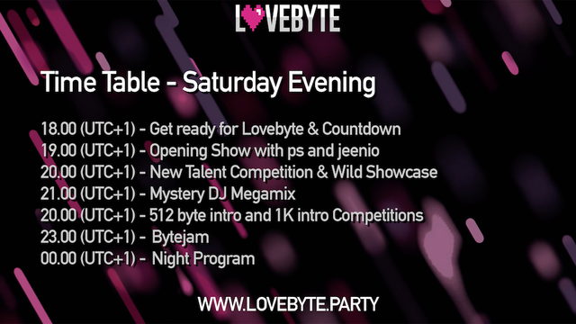 Timetable Lovebyte Saturday.