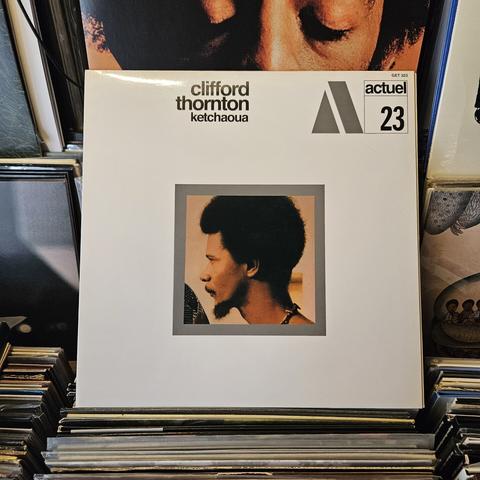 Album cover features a profile photograph of Clifford Thornton.  He has a dark black, short afro cut, and a goatee with a thin mustache over his lip.