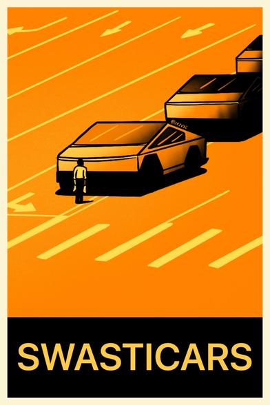 A man in front of a Tesla that reminds the Tank Man of Tiananmen square