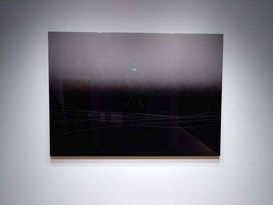 Another picture by Anne Imhof. Black and light grey with white lines.