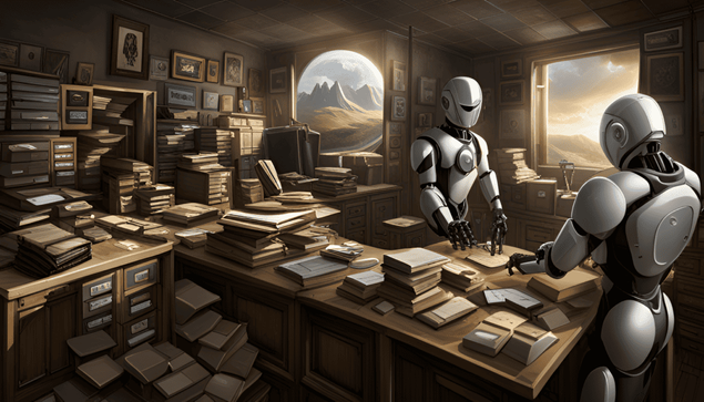 Roboter bei der Ahnenforschung in einem Archiv