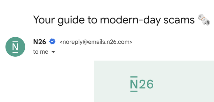 N26 newsletter, "Your guide to modern-day scams"