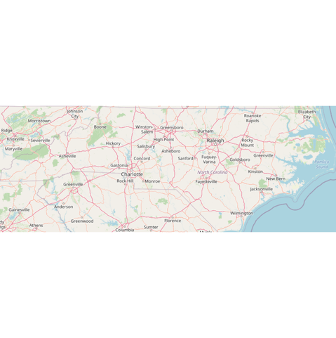 A map of North Carolina, using the OSM provider, showing correct text.
