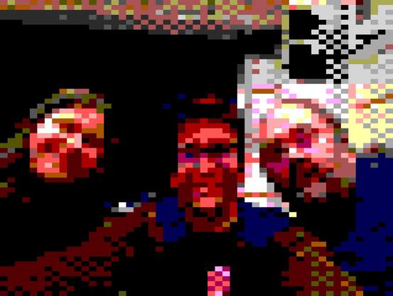 Heavily pixelated scener faces