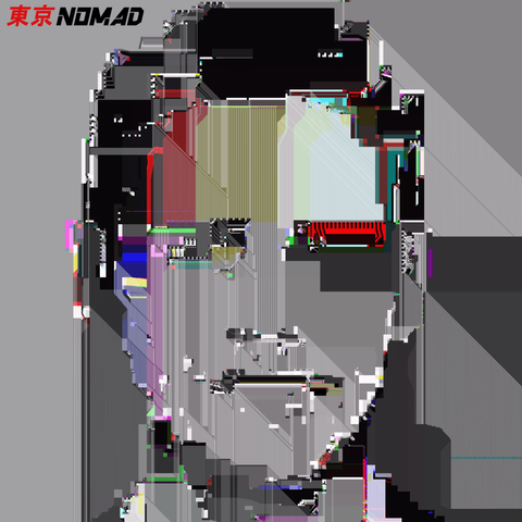Portrait of a man that has been glitched. He looks like he is made up of wires.