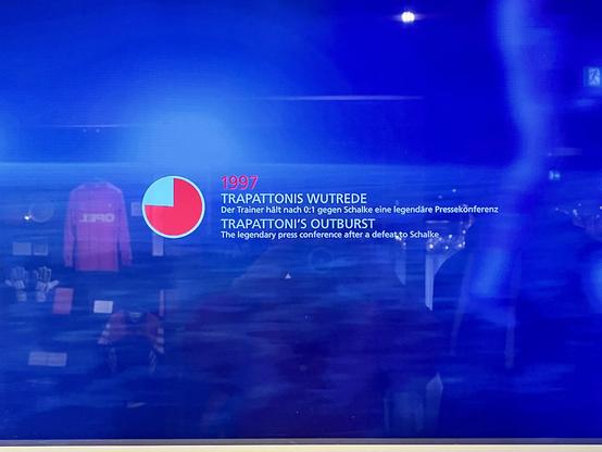 Warte-Bildschirm, auf dem gleich Trappatonis berühmte Wutrede gezeigt wird. Zu dieser Zeit hatte sich der Fußball dank des begleitenden Bayern-Fans schon in mein Leben gedrängt.