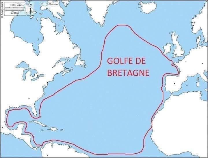 Une carte du golfe de Bretagne prenant un.peu de place sur les eaux à l'Ouest