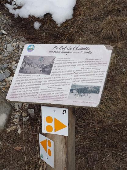 An informative sign about Col de L'échelle and it's importance in connecting France to Italy