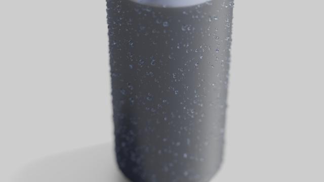 A 3D gray aluminium beverage can covered in water droplets on a white background.