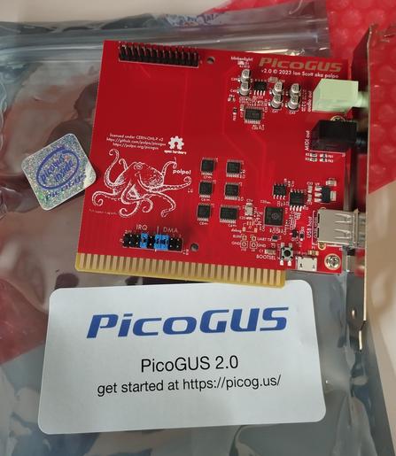 Carte ISA 8 bits PicoGUS, avec son petit sticker PicoGUS Inside à la Intel période 90's !